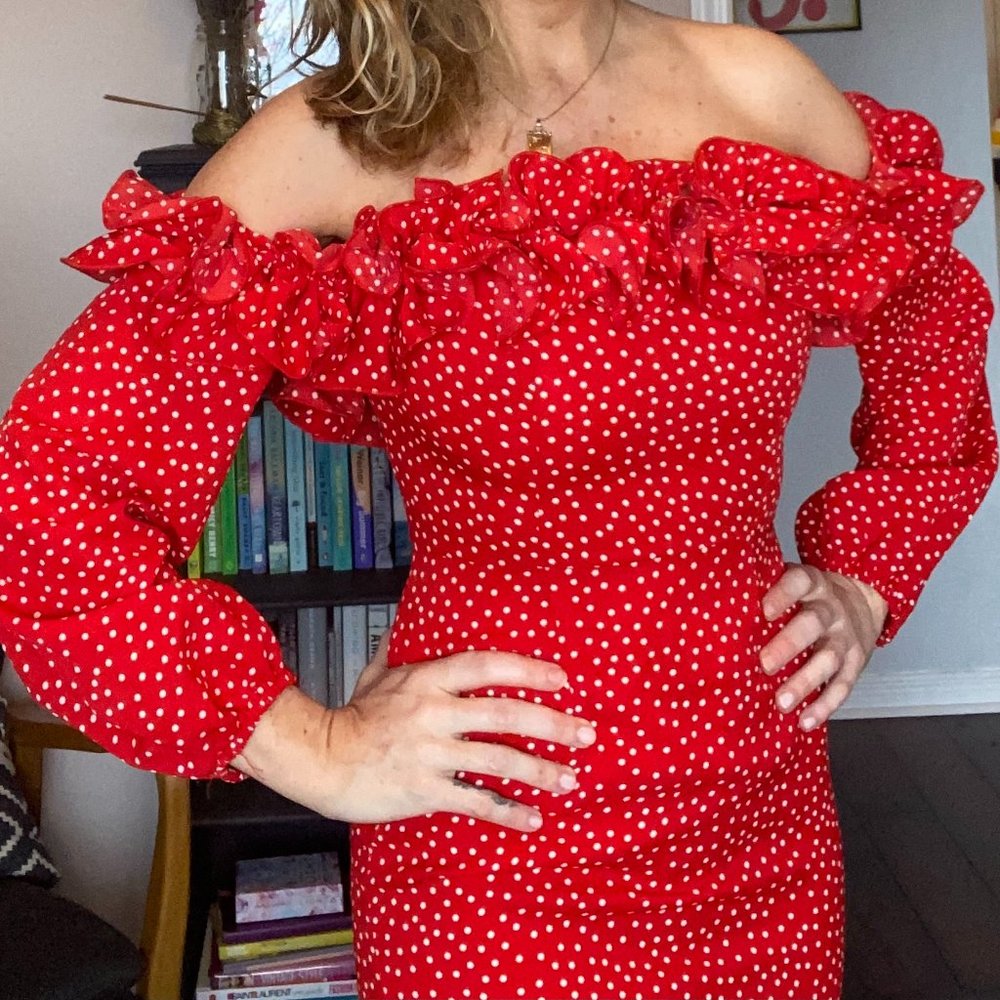 💃Red off the shoulder dress
